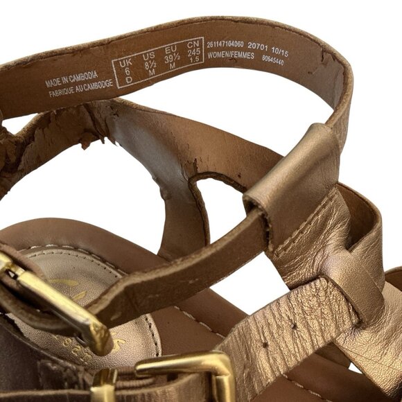 Clarks Artisan Gladiator Sandals 8.5 Gold Metallic Leather Strappy Comfort - Picture 9 of 13
